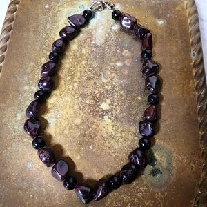 Vintage Tumbled Amethyst Chunky Necklace Polished Stone Raw Heavy Chakra 16"